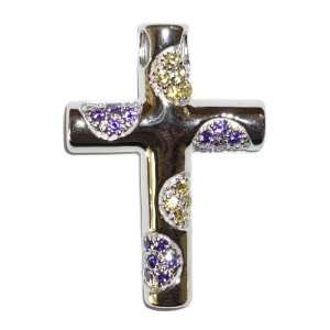 Sterling Silver Cubic Zirconia Cross Pendant with 18Steel 