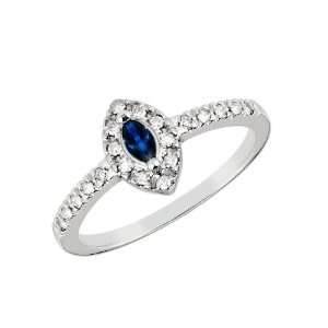 14k White Gold Ring with Marquise Cut Sapphire and Round Cut Diamonds 
