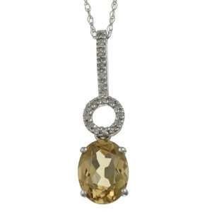  White Gold 3.10cttw Oval Citrine and Diamond Circle Pendant Necklace