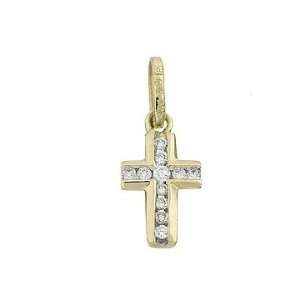  14k Real Gold Diamond Cross Pendant Charm 17015