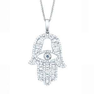   Diamond &Sapphire 14k White Gold Hamsa Pendant/Necklace Jewelry