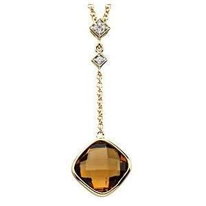   Cinnamon Quartz & Diamond Necklace set in 14 kt Yellow Gold Jewelry