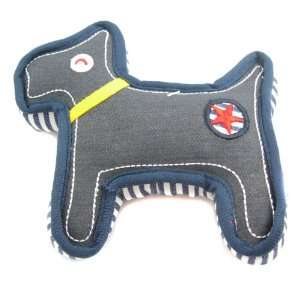  Happy Puppy Plush Dog Toy   Striped Denim Dog Squeaker Toy 