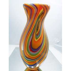 Murano Glass Vase Mouth Blown Art Rainbow Swirl Sprial Vase X987 