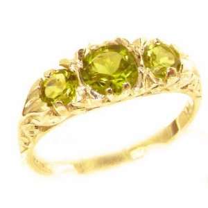 Luxury Ladies Solid Yellow Gold Natural Peridot Victorian Trilogy Ring 