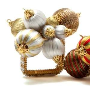   Holiday Ornament Napkin Ring   White/Gold  Set of 4
