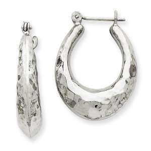    14k Gold White Gold Polished Hammered Hoop Earrings Jewelry