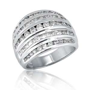 Sterling Silver Round Princess Cubic Zirconia CZ in 5 Row Fashion Ring 