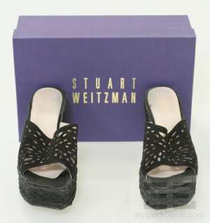 Stuart Weitzman Black Suede Platform Espadrille Wedges  