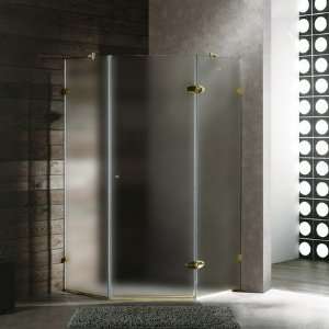   38 Inch Frameless Neo Angle 3/8 Inch Frosted/Polished Brass Shower