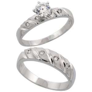 925 Sterling Silver 2 Piece CZ Ring Set ( 4mm Engagement Ring & 5.5mm 