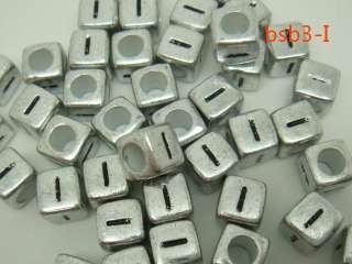 Silver cube initial Acrylic Alphabet letter Beads BSB3  