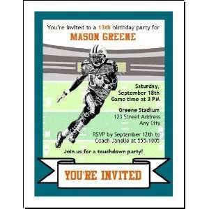   Dolphins Colored Football Birthday Party Invitation 2 