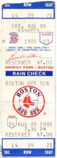 BOSTON RED SOX 1985 Full Unused Ticket vs Yankees  