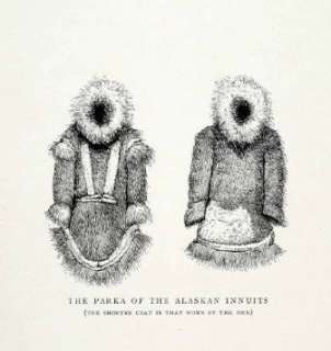  1907 Wood Engraving Parka Anorak Garmet Jacket Fur Inuits 