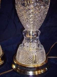Pair of Vintage Lead Crystal Table Lamp Diamond Cut Thumprint  