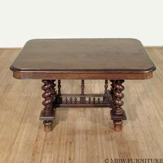Antique French Solid Oak Jacobean Dining Table  