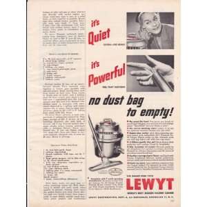  Lewyt Vacuum Cleaner 1952 Original Vintage Advertisement 