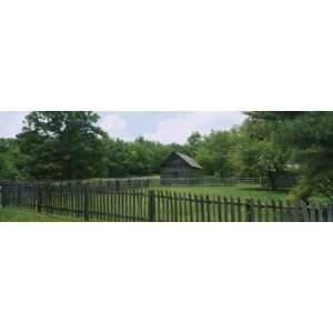  Log Cabin Surrounded by Picket Fence, Puckett Cabin, Blue 