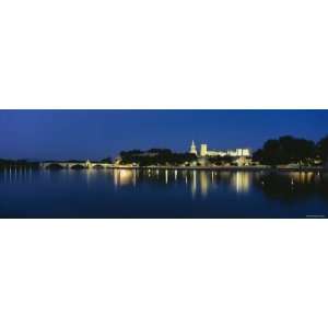  Arch Bridge Lit Up at Night, Avignon Bridge, Rhone River 