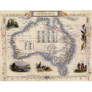 1800S AUSTRALIA PARROTS KANGAROOS SYDNEY MAP LARGE VINTAGE POSTER 