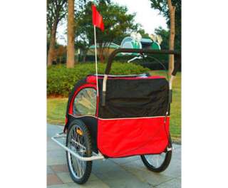 Double Baby Bicycle Trailer 2IN1 Kids Child Bike Stroller Red/Black 