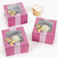 set of 6 Baby Girl Pink CUPCAKE BOXES Shower Gift prizes favors 