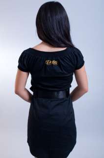 closure short sleeve dress logo on back waist belt rhinestone details 