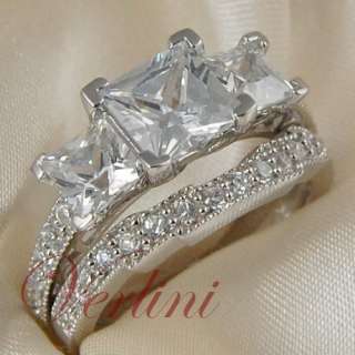 925 sterling silver platinum plated three stone stunning wedding ring 