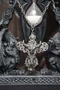 Pentagram pendant baphomet gothic alchemy metal wiccan satan silver 