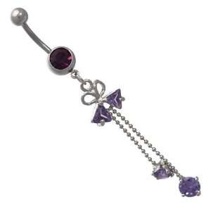  Ballet Silver Amethyst Crystal Surgical Steel Belly Bar Jewelry