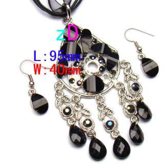 H9076 Vogue Wedding Gemstone Black Necklace Earring Set  