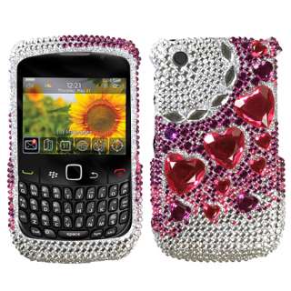 For BlackBerry Curve 2 8520 8530 Phone Stylish Hearts Full Bling Hard 