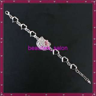   Crystal Bracelet Pink Double Heart Princess Bling Jewelry Party New
