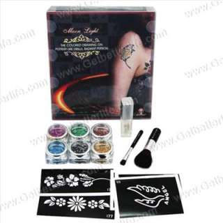 TOP 6 Color Glitter Tattoo Body Painting Stencil Kit  