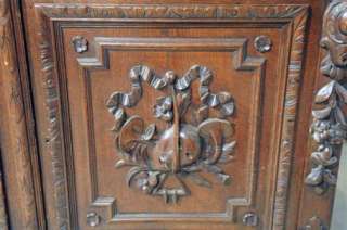  carved french hunt bookcase solid oak 19th century 6 doors 