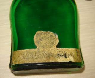 ANTIQUE Vintage GREEN GLASS Bottle Perfume BRASS CAP  