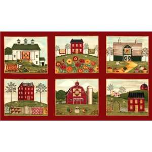  44 Wide Moda Coming Home Quilt Panel Barn Red Fabric By 