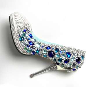 Luxury blue/red Crystal Wedding / Evening Shoes   Custom made  
