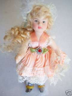 Collectible Porcelain Doll Bridesmaid   Peach Dress