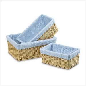  Blue/White Gingham Baskets   3 Pc 