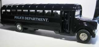 INTERNATIONAL DIE CAST PULL BACK TOY POLICE DEPARTMENT BUS 7 LONG