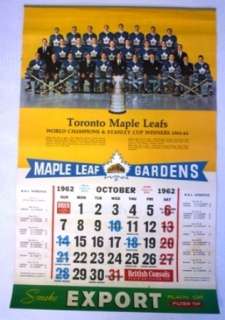 Original 1962 63 Export Toronto Maple Leafs Calendar  