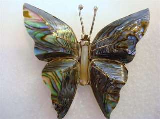 MEXICO MARKED STERLING SILVER ABALONE AND MOP BUTTERFLY PIN