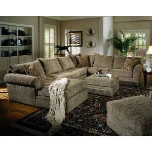 Brown Chenille Fabric Sectional Sofa Couch w/Coffee Table Ottoman 