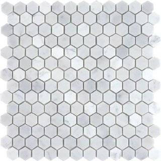  White Marble Hexagon 1x1 POLISHED Mosaic Tiles on 12x12 