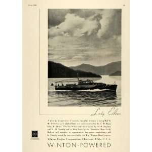  1936 Ad Winton Boat Engines Lady Eileen Yacht River Sky 