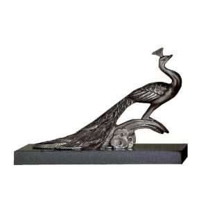   Brass Peacock Bookends on Black Marble Base Pair