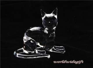 Blown Art Glass Figurine Animal Crystal Siamese Cat  