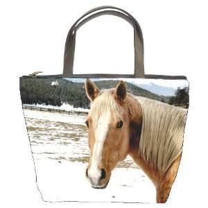 New Custom Black Leather Bucket Bag Handbag Purse Horse 